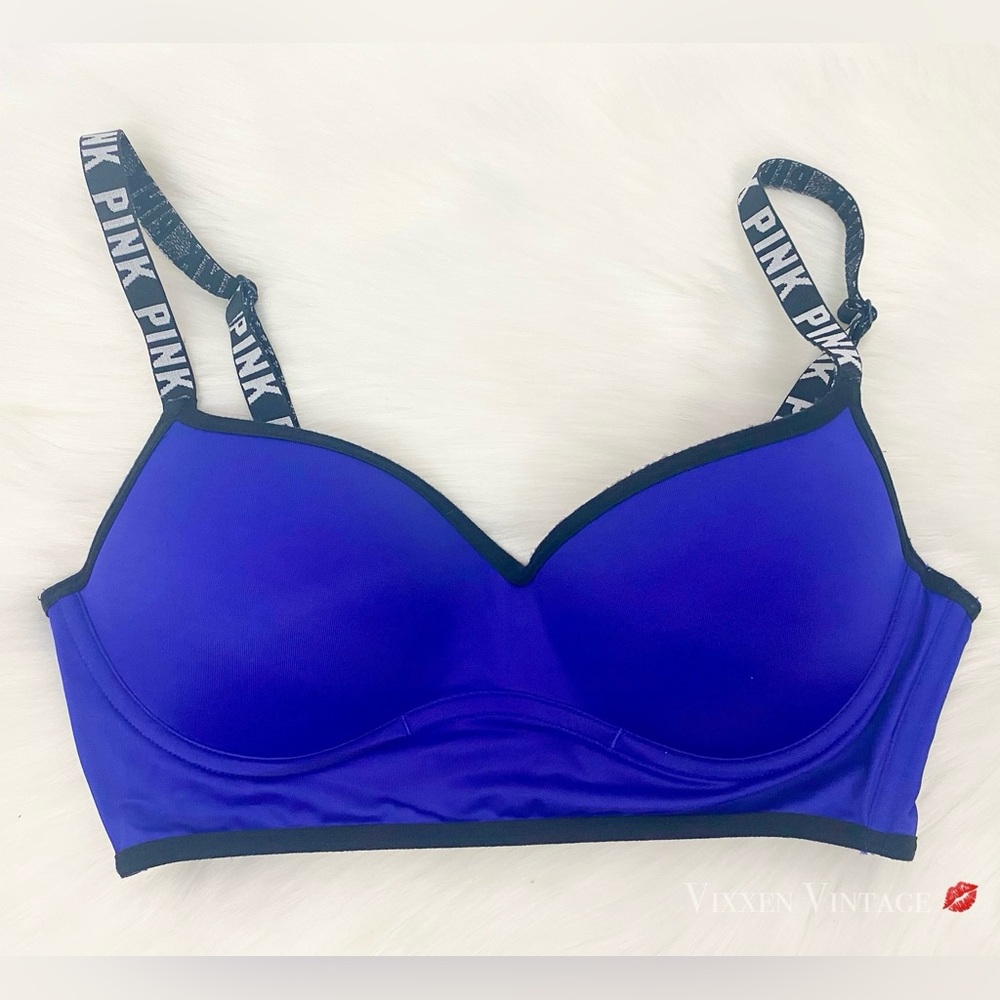 PINK VS 2015 LOGO CAGEBACK 'ULTIMATE PUSH-UP BRALETTE' IN COBALT BLUE